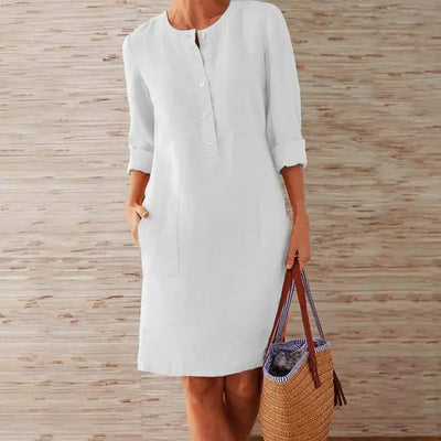 Casual Baumwoll-Leinen Kleid mit Chnöpf für Damen | Ideal für Frühling/Sommer