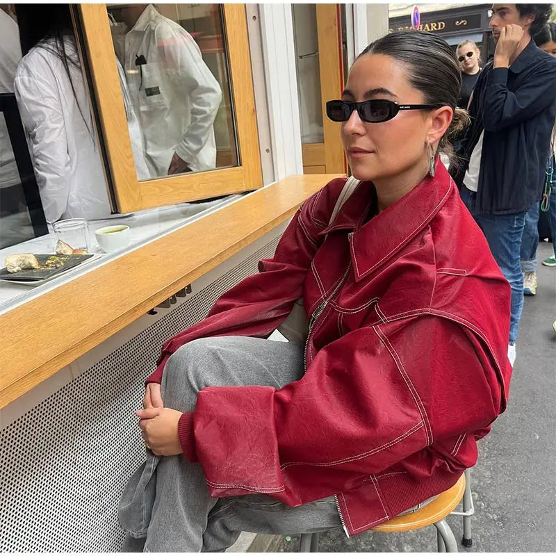 Casual Vintage Übergroße Vegane Lederjacke Für Damen | Ideal für den Alltag