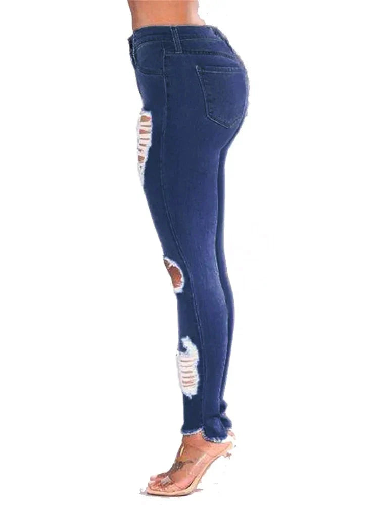 Bequeme figurbetonte zerrissene Denim Jeans für Damen | Ideal für den Sommer