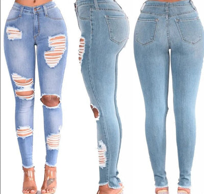 Bequeme figurbetonte zerrissene Denim Jeans für Damen | Ideal für den Sommer