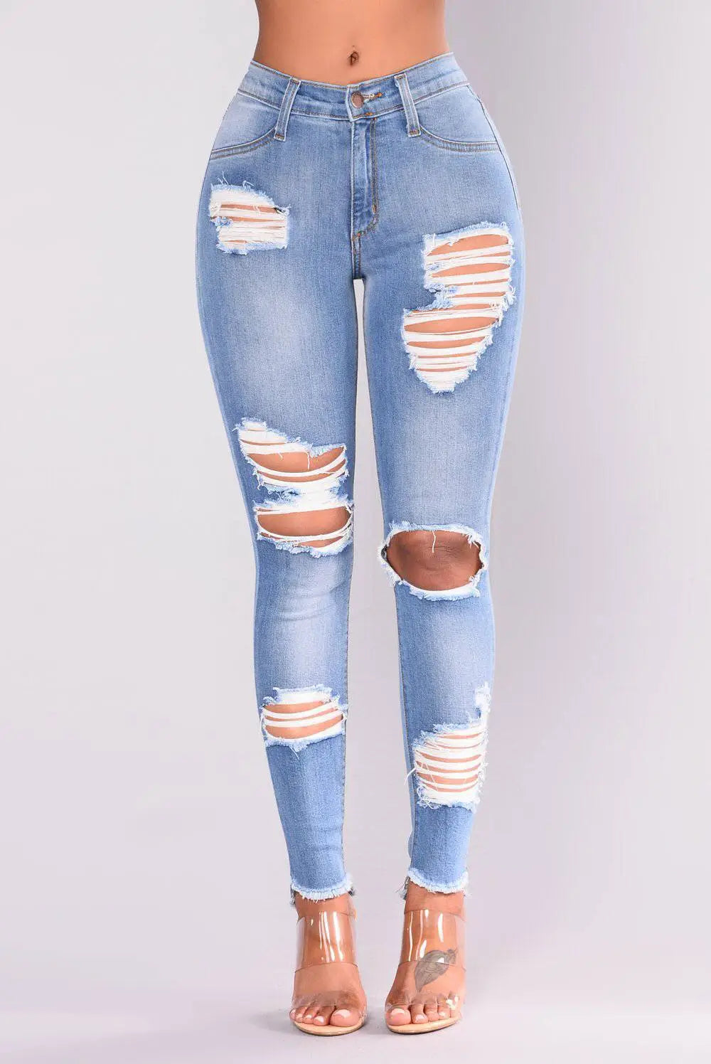 Bequeme figurbetonte zerrissene Denim Jeans für Damen | Ideal für den Sommer