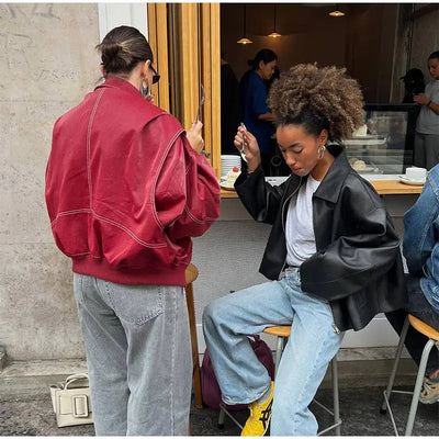 Casual Vintage Übergroße Vegane Lederjacke Für Damen | Ideal für den Alltag