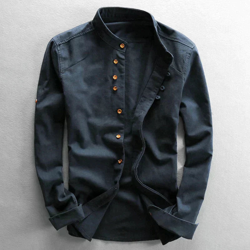 Modernes Slim Fit Hemd mit Stehkragen und langen Ärmeln