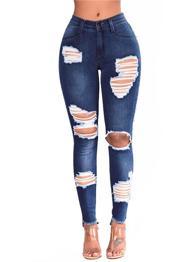 Bequeme figurbetonte zerrissene Denim Jeans für Damen | Ideal für den Sommer