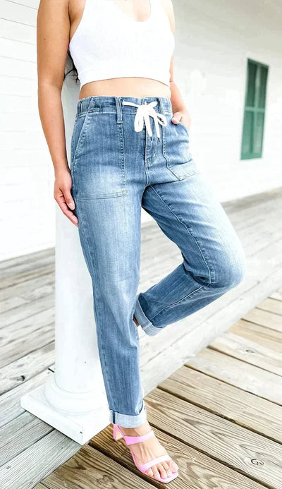 Dehnbare Hoch-Taille Denim Jogginghosen Für Damen | Perfekt Für Alle Jahreszeiten