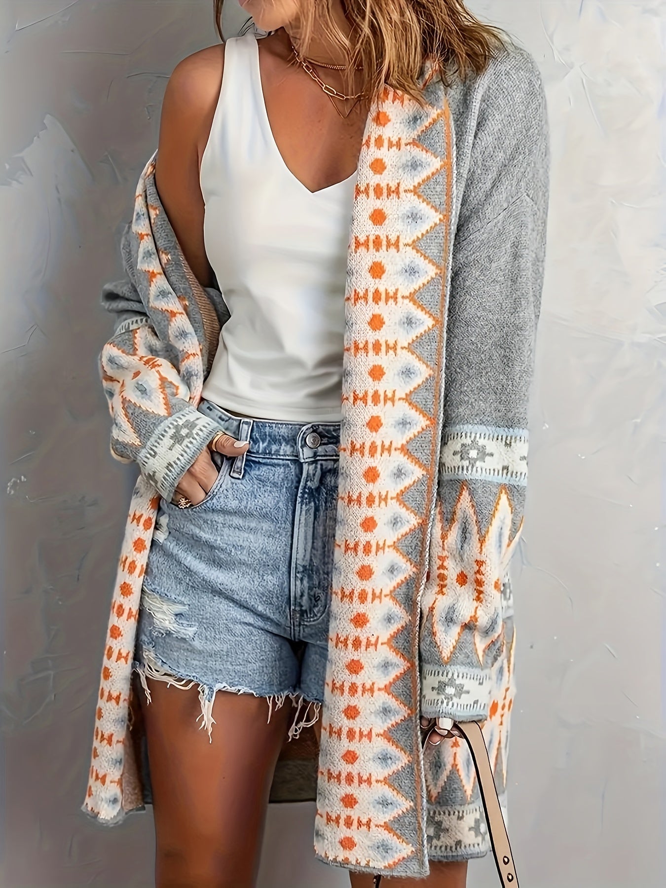 Casual Geo Muster Woll Strickjacke Für Damen | Perfekt für Casual Days