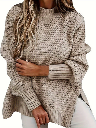 Ausschnitt Baumwoll-Rollkragenpullover mit geteilten langen Ärmeln Pullover Damen | Perfekt für lässige Tage