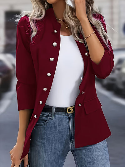 Elegante Business Long Blazer in einfarbig mit Doppelten Knöpfen für Damen | Ideal für alle Jahreszeiten