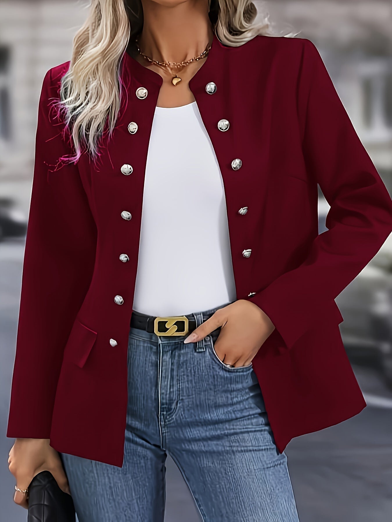 Elegante Business Long Blazer in einfarbig mit Doppelten Knöpfen für Damen | Ideal für alle Jahreszeiten