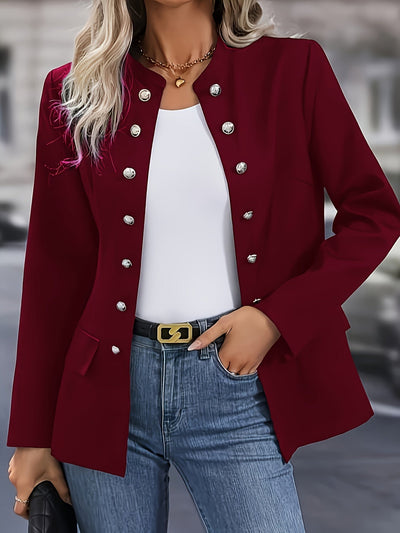 Elegante Business Long Blazer in einfarbig mit Doppelten Knöpfen für Damen | Ideal für alle Jahreszeiten