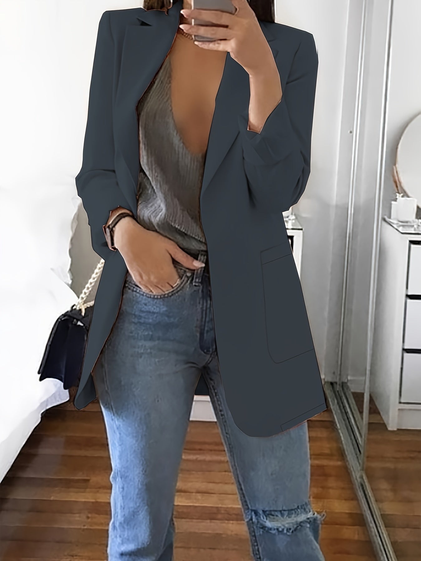 Elegante einfarbiger Business Blazer mit Offener Front für Damen | Ideal für alle Jahreszeiten