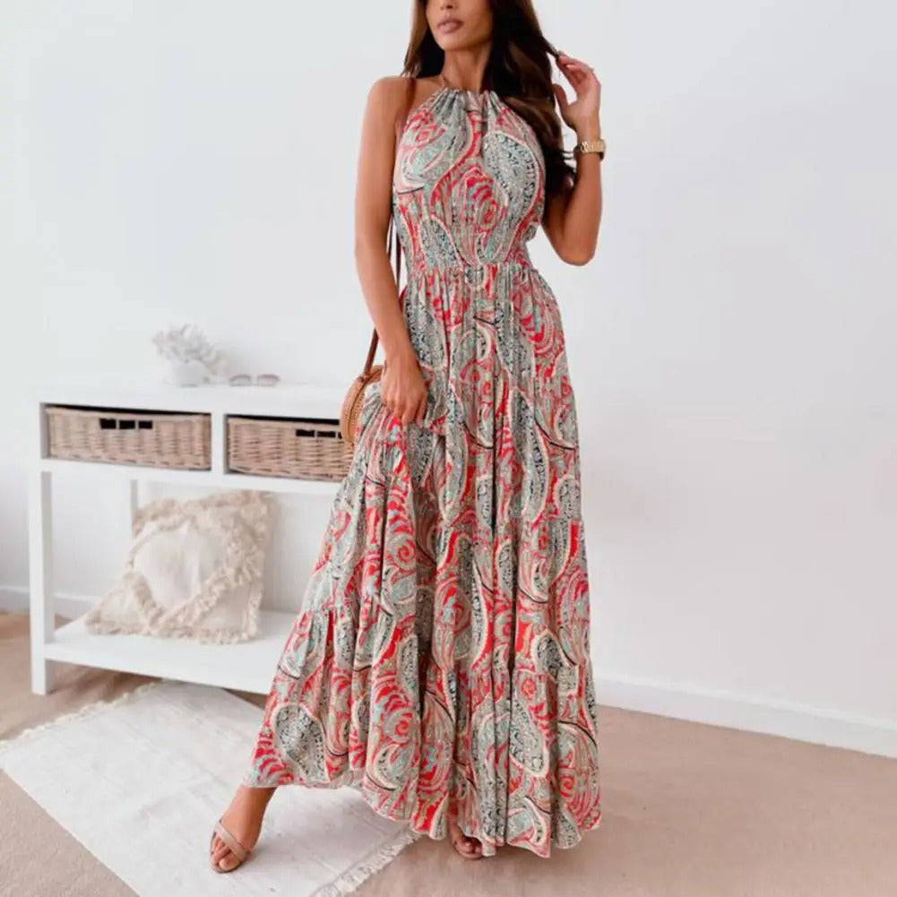 Chic Maxi-Kleid Mit Neckholder Und Multicolor Paisley-Muster Für Damen | Ideal für Frühling/Sommer