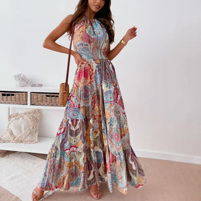 Chic Maxi-Kleid Mit Neckholder Und Multicolor Paisley-Muster Für Damen | Ideal für Frühling/Sommer