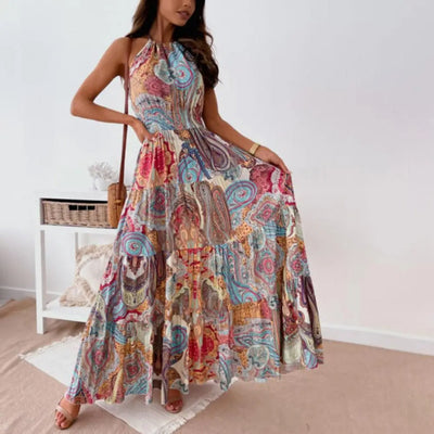 Chic Maxi-Kleid Mit Neckholder Und Multicolor Paisley-Muster Für Damen | Ideal für Frühling/Sommer