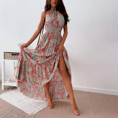 Chic Maxi-Kleid Mit Neckholder Und Multicolor Paisley-Muster Für Damen | Ideal für Frühling/Sommer