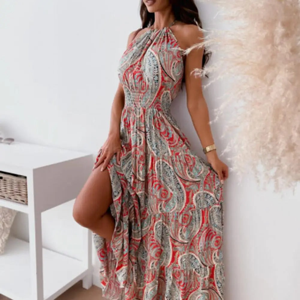 Chic Maxi-Kleid Mit Neckholder Und Multicolor Paisley-Muster Für Damen | Ideal für Frühling/Sommer