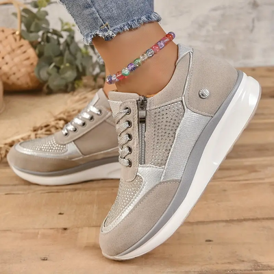 Bequeme Schnürsneakers mit Punkten und Reissverschluss | Ideal für Alle Jahreszeiten