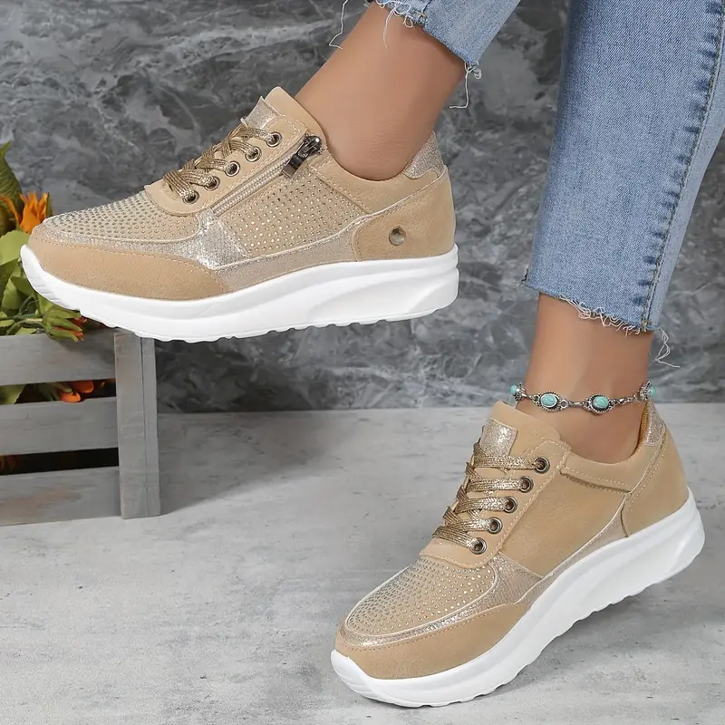 Bequeme Schnürsneakers mit Punkten und Reissverschluss | Ideal für Alle Jahreszeiten