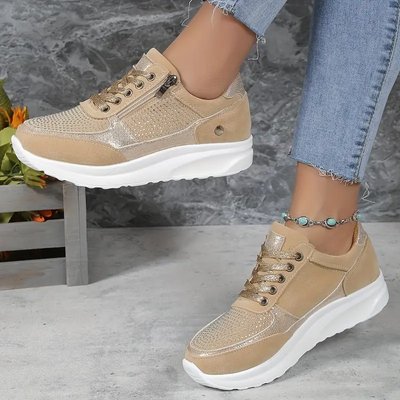 Bequeme Schnürsneakers mit Punkten und Reissverschluss | Ideal für Alle Jahreszeiten