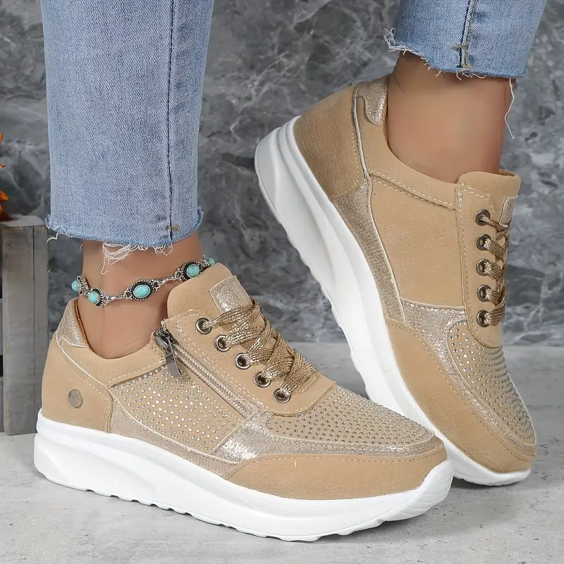 Bequeme Schnürsneakers mit Punkten und Reissverschluss | Ideal für Alle Jahreszeiten