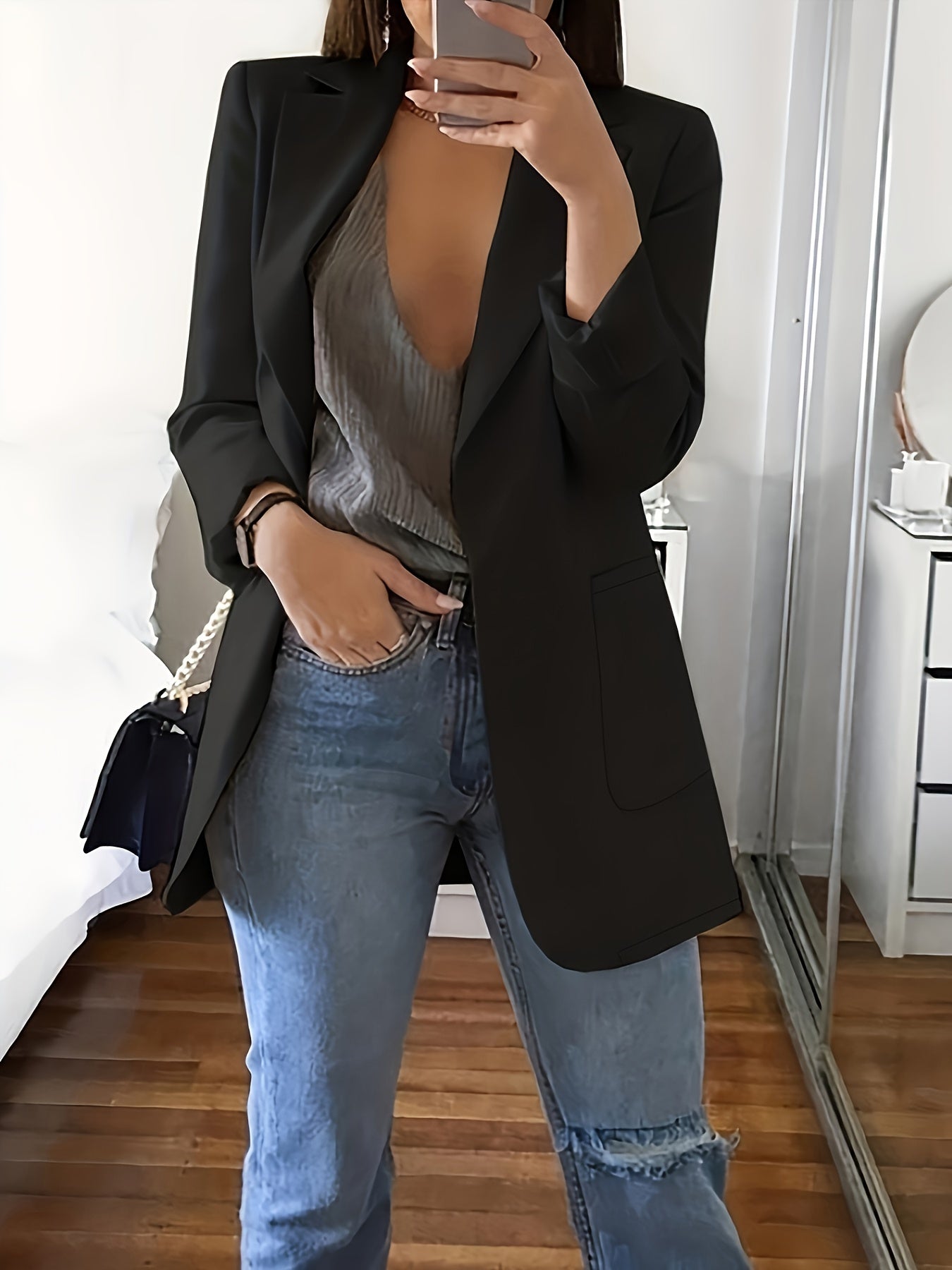 Elegante einfarbiger Business Blazer mit Offener Front für Damen | Ideal für alle Jahreszeiten