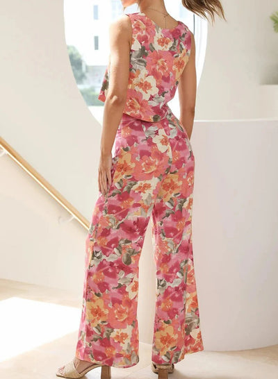 Bauchfreies Oberteil Mit Hoher Taille Hose Blumenmuster Zweiteiliges Set Für Damen | Perfekt für Casual Days