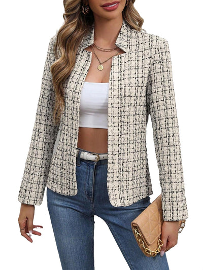 Elegante Business Blazer mit Reverskragen und Kariertem Print für Damen | Für alle Jahreszeiten