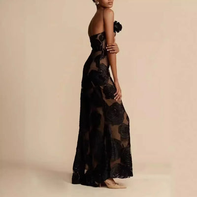 Elegantes langes Kleid aus geblümtem Mesh