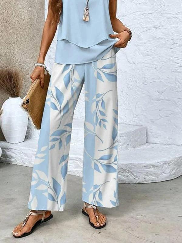Chices Mehrfarbiges Print-Tanktop und Weitbein-Hose Zweiteiliges Set für Damen | Perfekt für alle Jahreszeiten