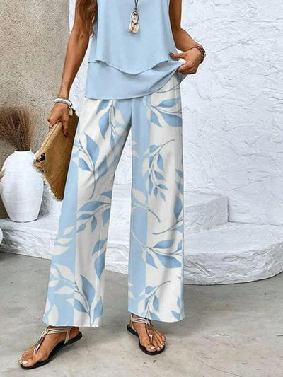 Chices Mehrfarbiges Print-Tanktop und Weitbein-Hose Zweiteiliges Set für Damen | Perfekt für alle Jahreszeiten
