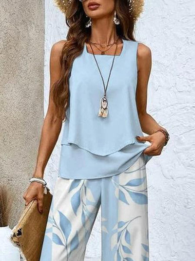 Chices Mehrfarbiges Print-Tanktop und Weitbein-Hose Zweiteiliges Set für Damen | Perfekt für alle Jahreszeiten