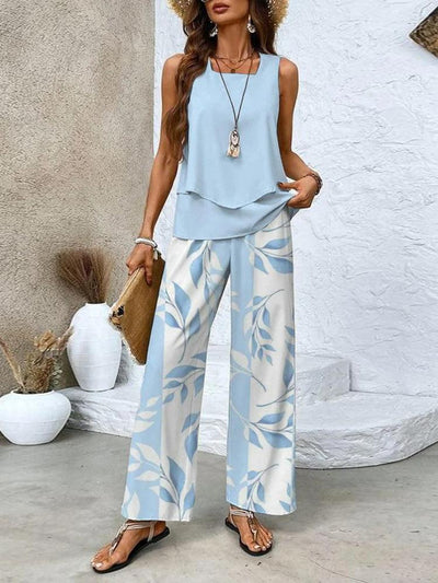 Chices Mehrfarbiges Print-Tanktop und Weitbein-Hose Zweiteiliges Set für Damen | Perfekt für alle Jahreszeiten