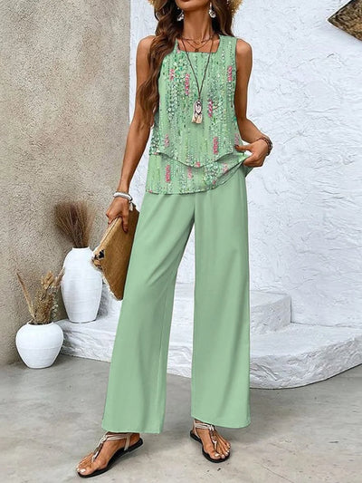 Chices Mehrfarbiges Print-Tanktop und Weitbein-Hose Zweiteiliges Set für Damen | Perfekt für alle Jahreszeiten