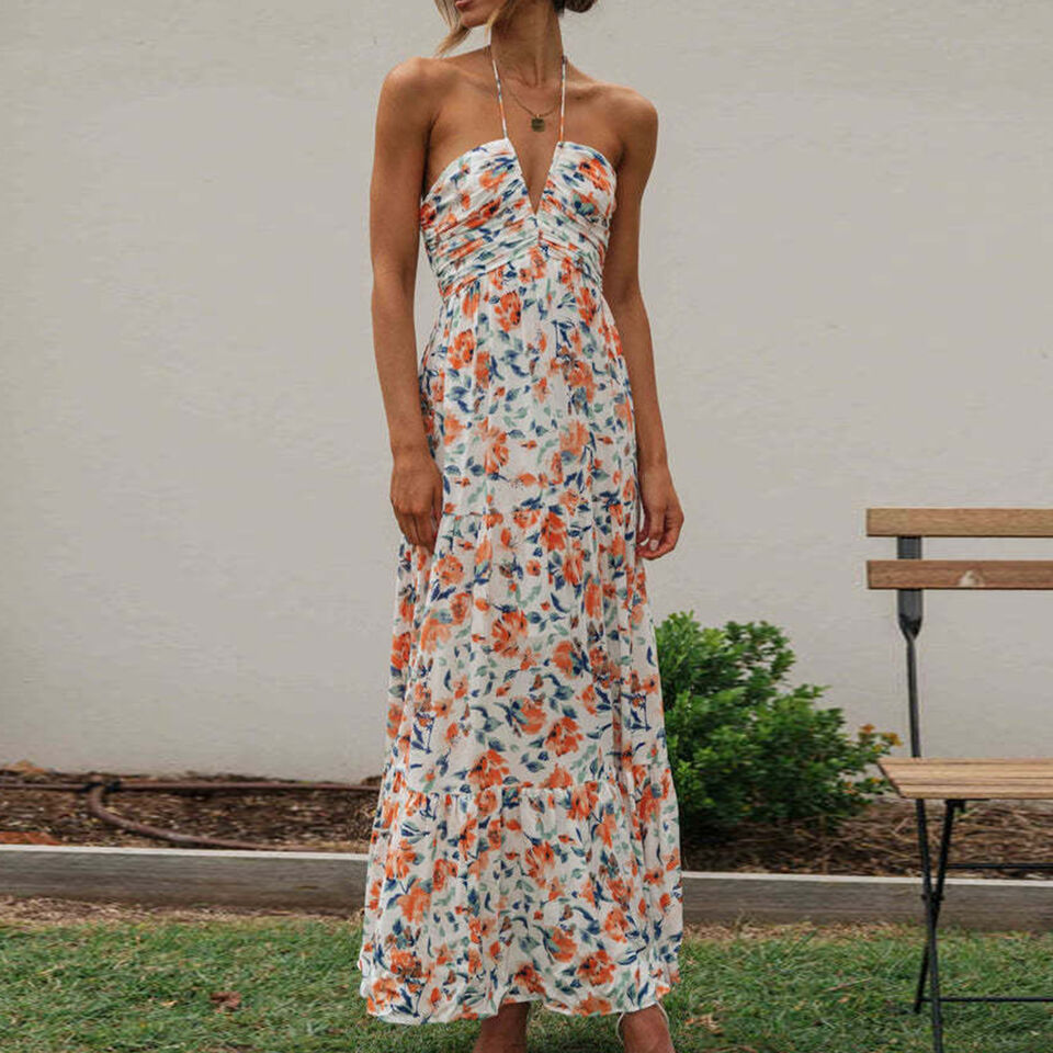 Blumiges Maxikleid mit V-Ausschnitt für Damen | Ideal für den Sommer