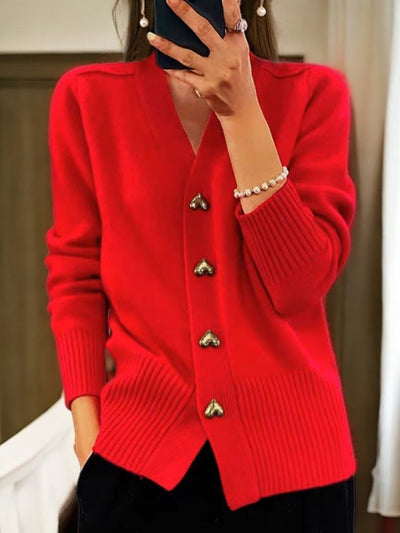 Laura – Eleganter V-Ausschnitt-Cardigan mit Herzknöpfen